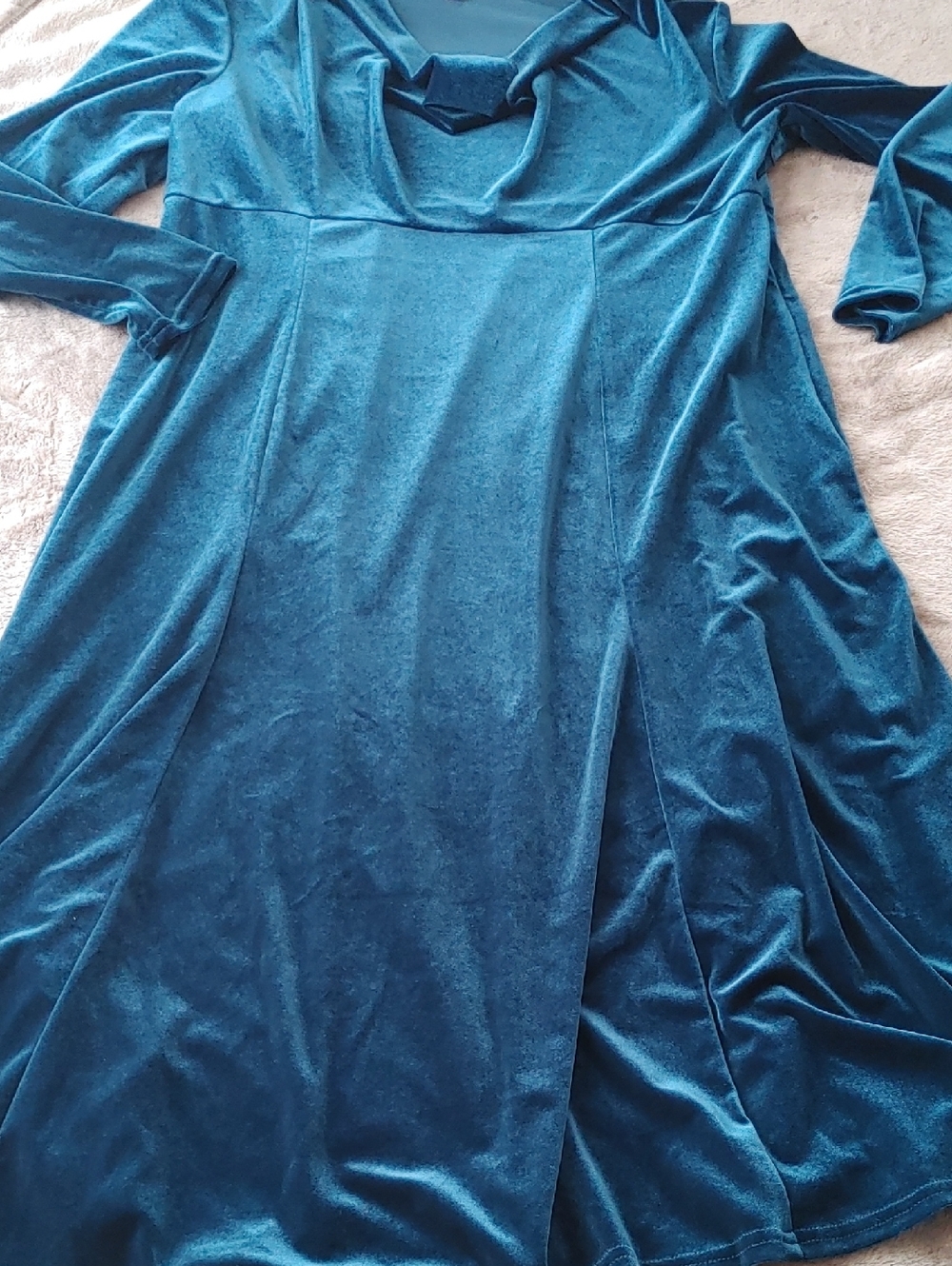 Coldwater Creek Teal Velour Long-Sleeve Dress Sz P16
